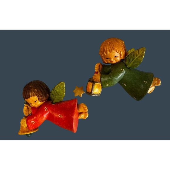 Anri Ferrandiz Flying Angels Pair Lantern And Bell Hand Painted Italy 4" - Picture 2 of 7